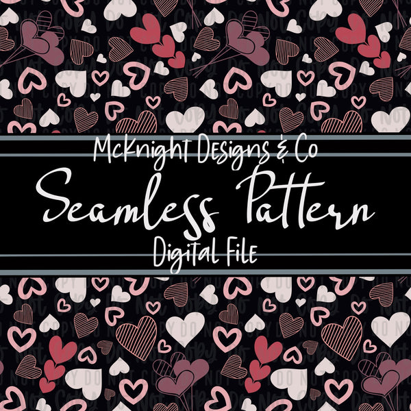 Seamless Pattern Digital Design - Love - Hearts - Black - McKnight Designs & Co