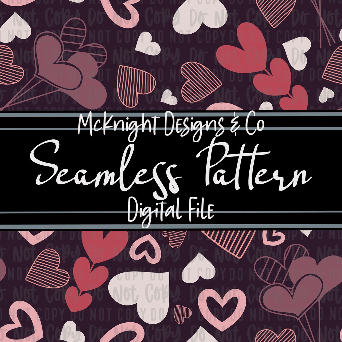 Seamless Pattern Digital Design - Love - Hearts - Plum - McKnight Designs & Co