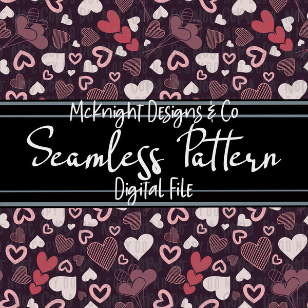 Seamless Pattern Digital Design - Love - Hearts - Plum - McKnight Designs & Co