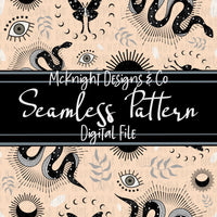 Seamless Pattern Digital Design - Moon, Snake & Moth - McKnight Designs & Co