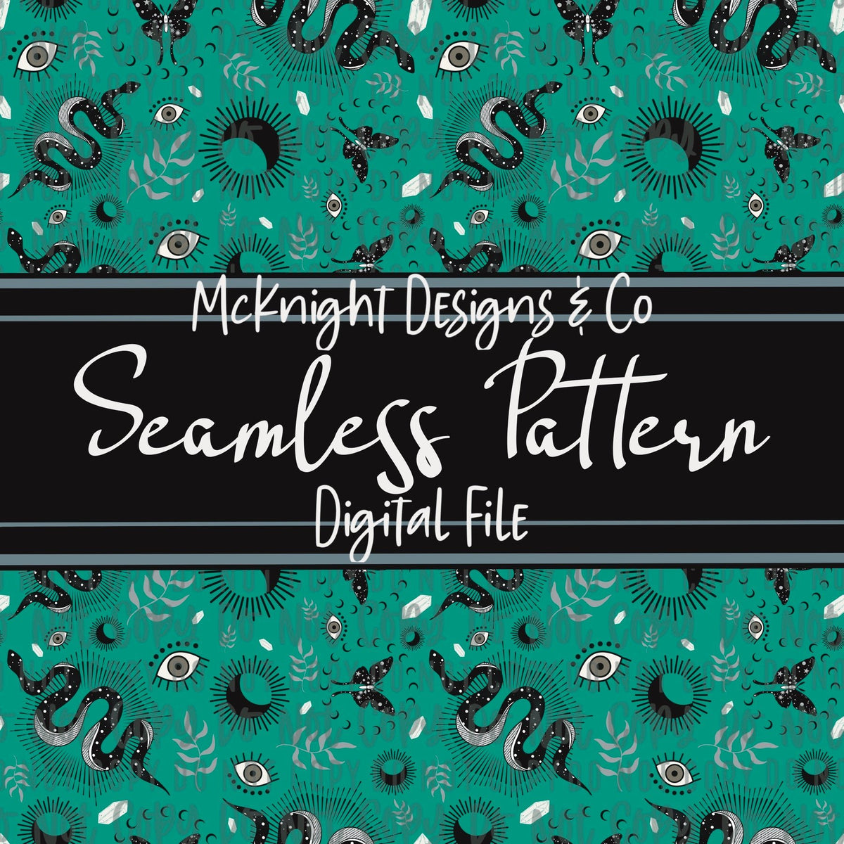 Seamless Pattern Digital Design - Moon, Snake & Moth - McKnight Designs & Co