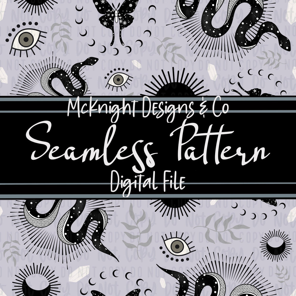 Seamless Pattern Digital Design - Moon, Snake & Moth - McKnight Designs & Co