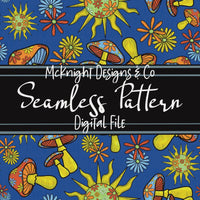 Seamless Pattern Digital Design - Mushrooms, Sun & Flowers - Hippie Mama - McKnight Designs & Co