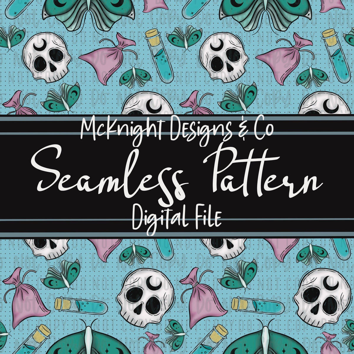 Seamless Pattern Digital Design - Skull, Sachet & Potion - McKnight Designs & Co