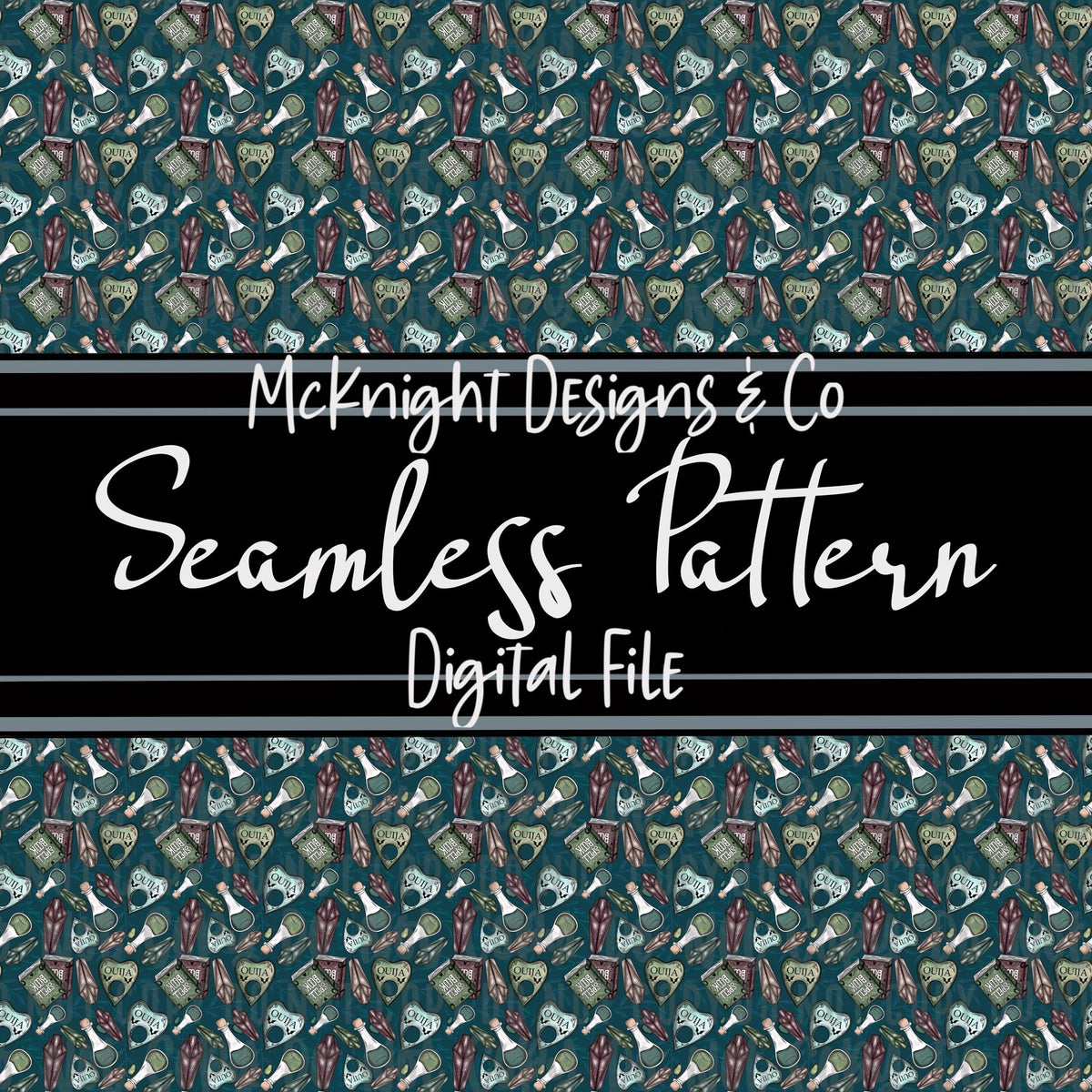 Seamless Pattern Digital Design - Spell books & Crystals - McKnight Designs & Co