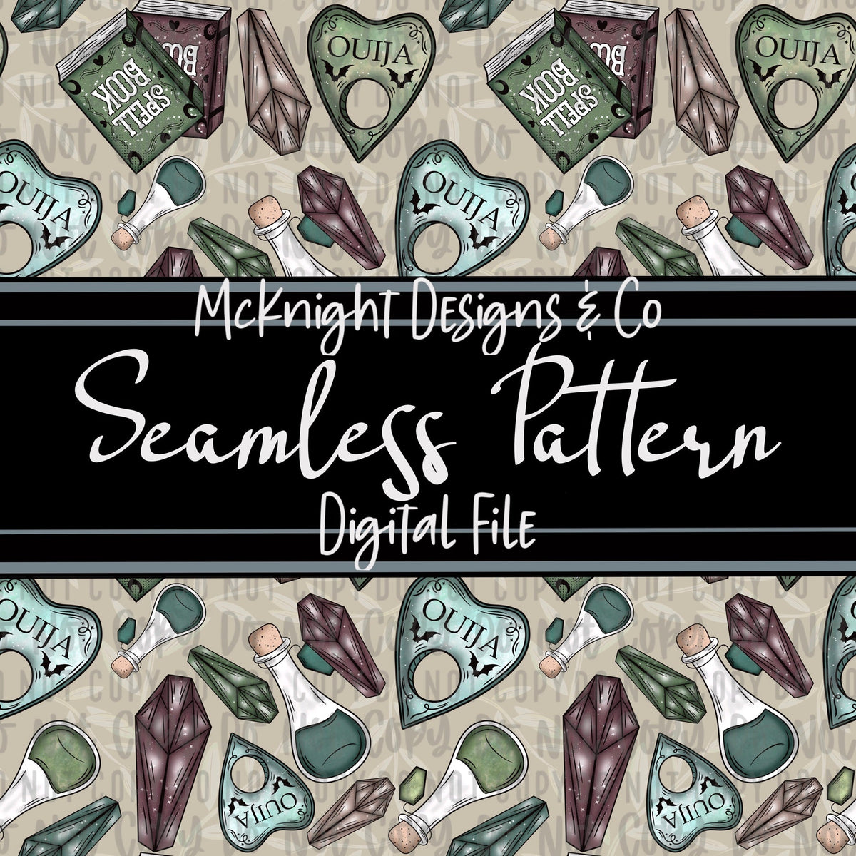 Seamless Pattern Digital Design - Spell books & Crystals - McKnight Designs & Co