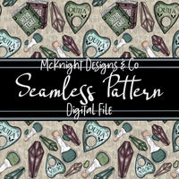 Seamless Pattern Digital Design - Spell books & Crystals - McKnight Designs & Co