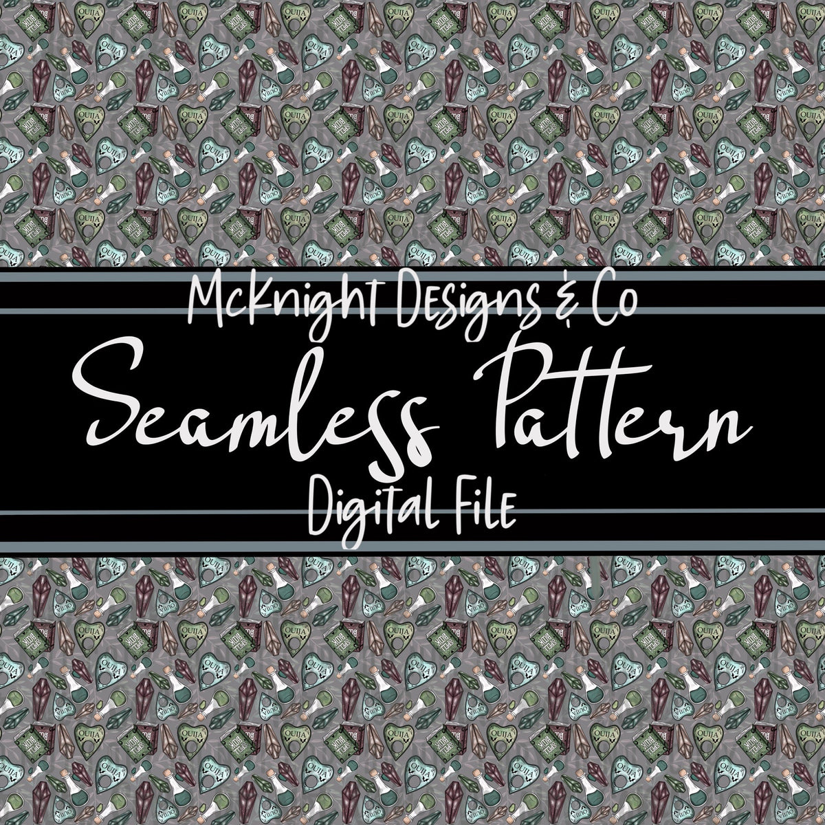 Seamless Pattern Digital Design - Spell books & Crystals - McKnight Designs & Co