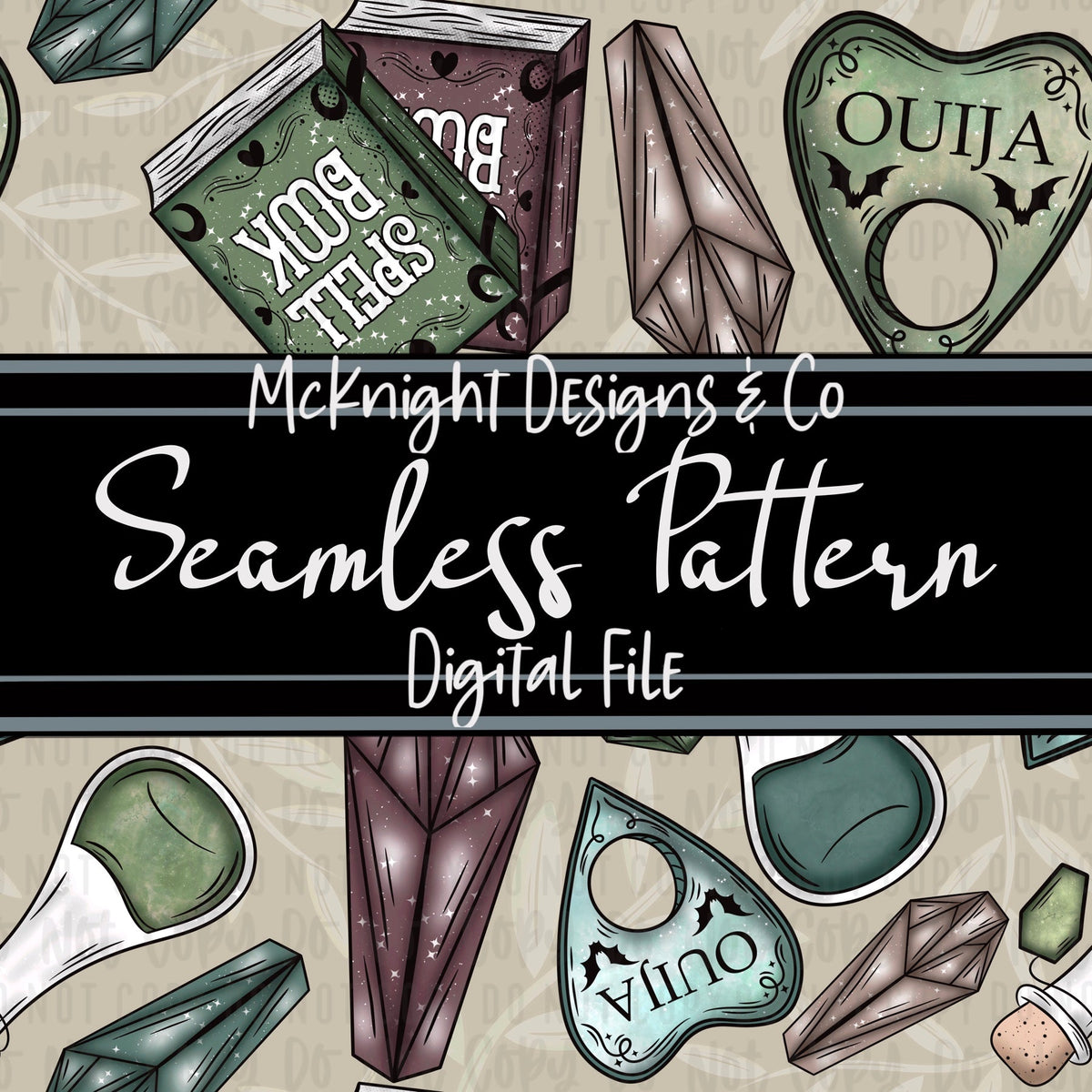 Seamless Pattern Digital Design - Spell books & Crystals - McKnight Designs & Co