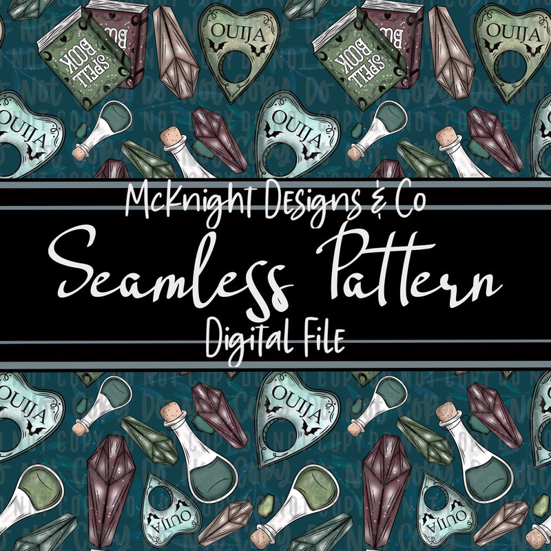 Seamless Pattern Digital Design - Spell books & Crystals - McKnight Designs & Co