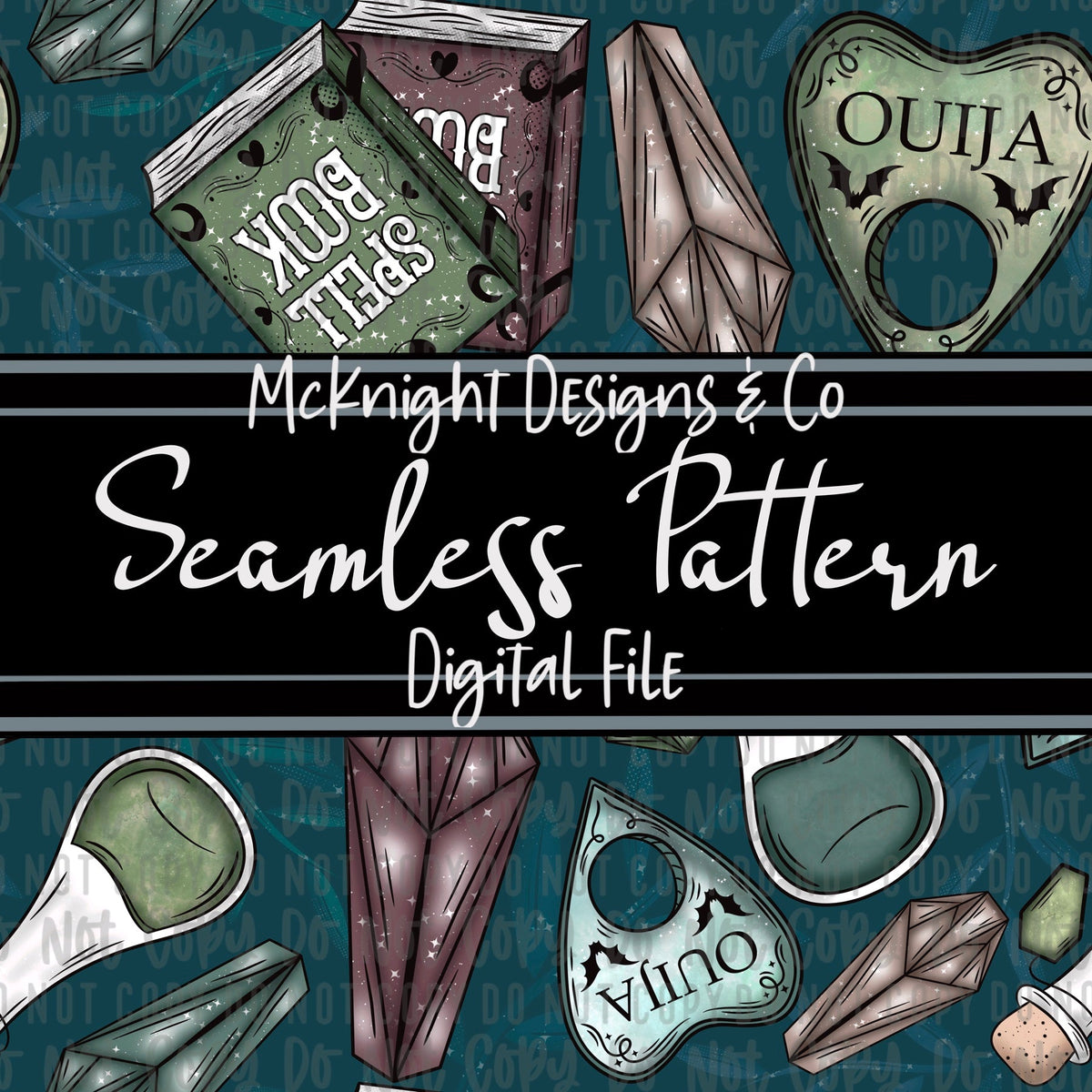 Seamless Pattern Digital Design - Spell books & Crystals - McKnight Designs & Co