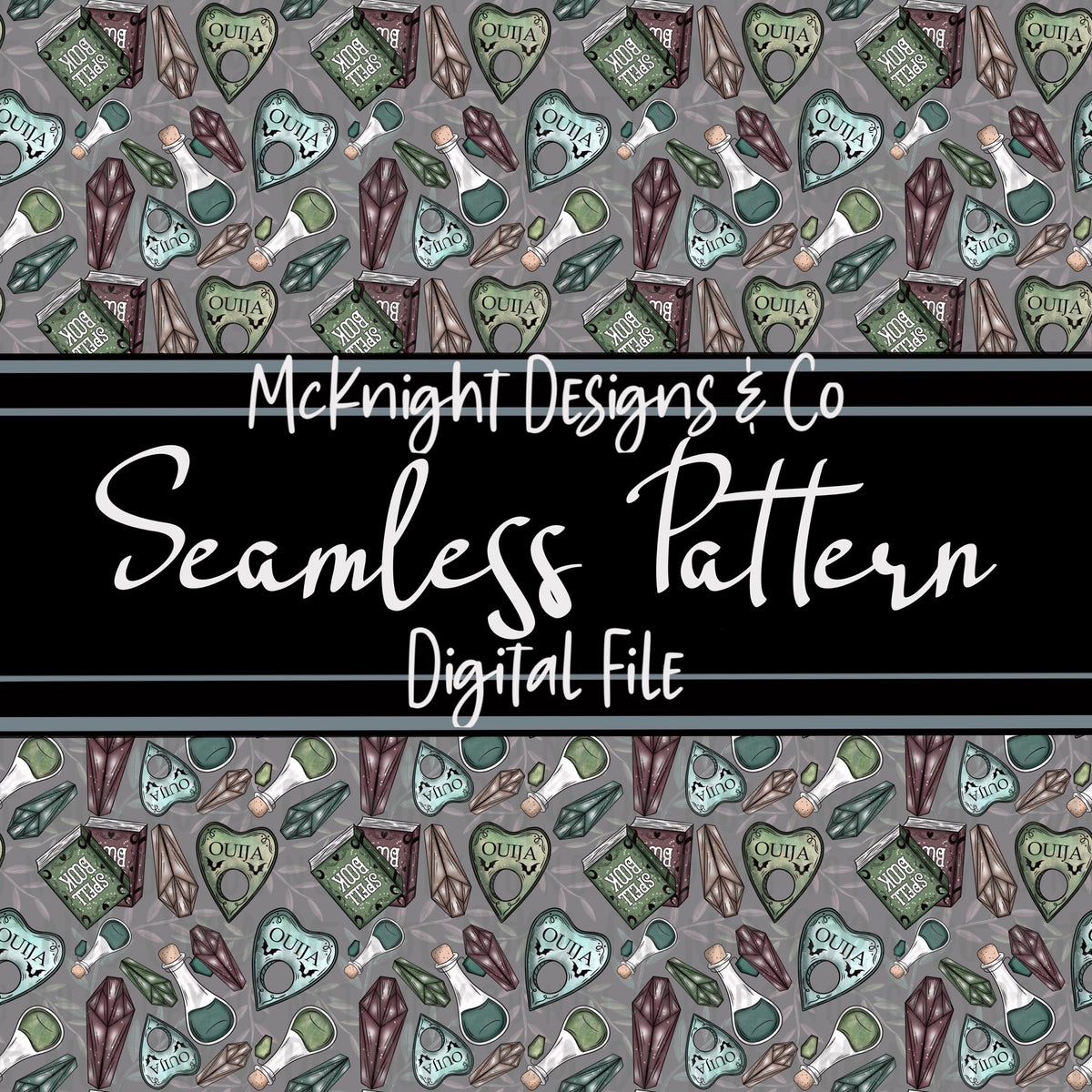 Seamless Pattern Digital Design - Spell books & Crystals - McKnight Designs & Co