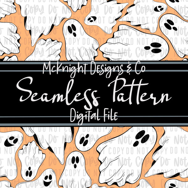 Seamless Pattern Digital Design - Spooky - Ghosties - Peach - McKnight Designs & Co