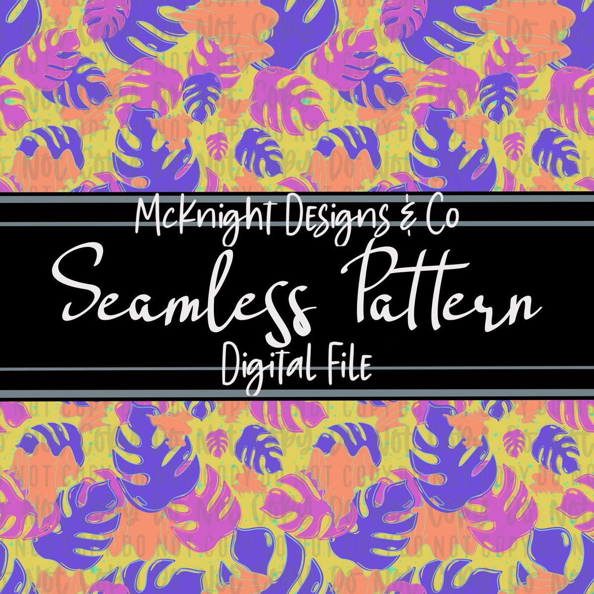 Seamless Pattern Digital Design - Spooky - Plants - Ghosties & Monstera Leaves - Yellow - McKnight Designs & Co