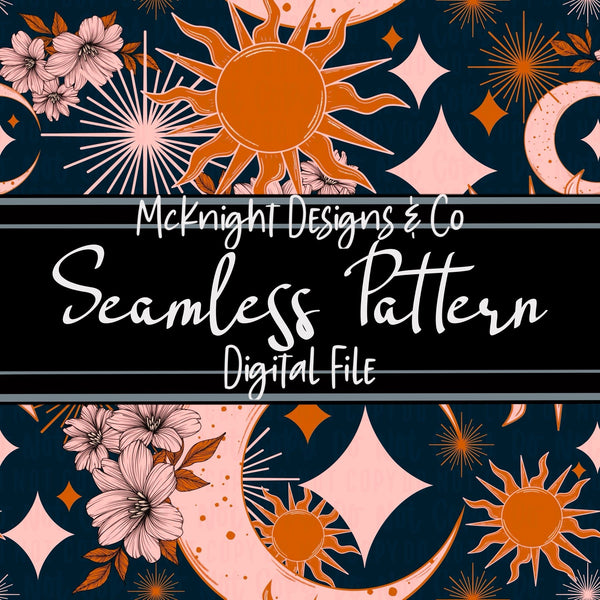 Seamless Pattern Digital Design - Sun Moon & Stars - McKnight Designs & Co