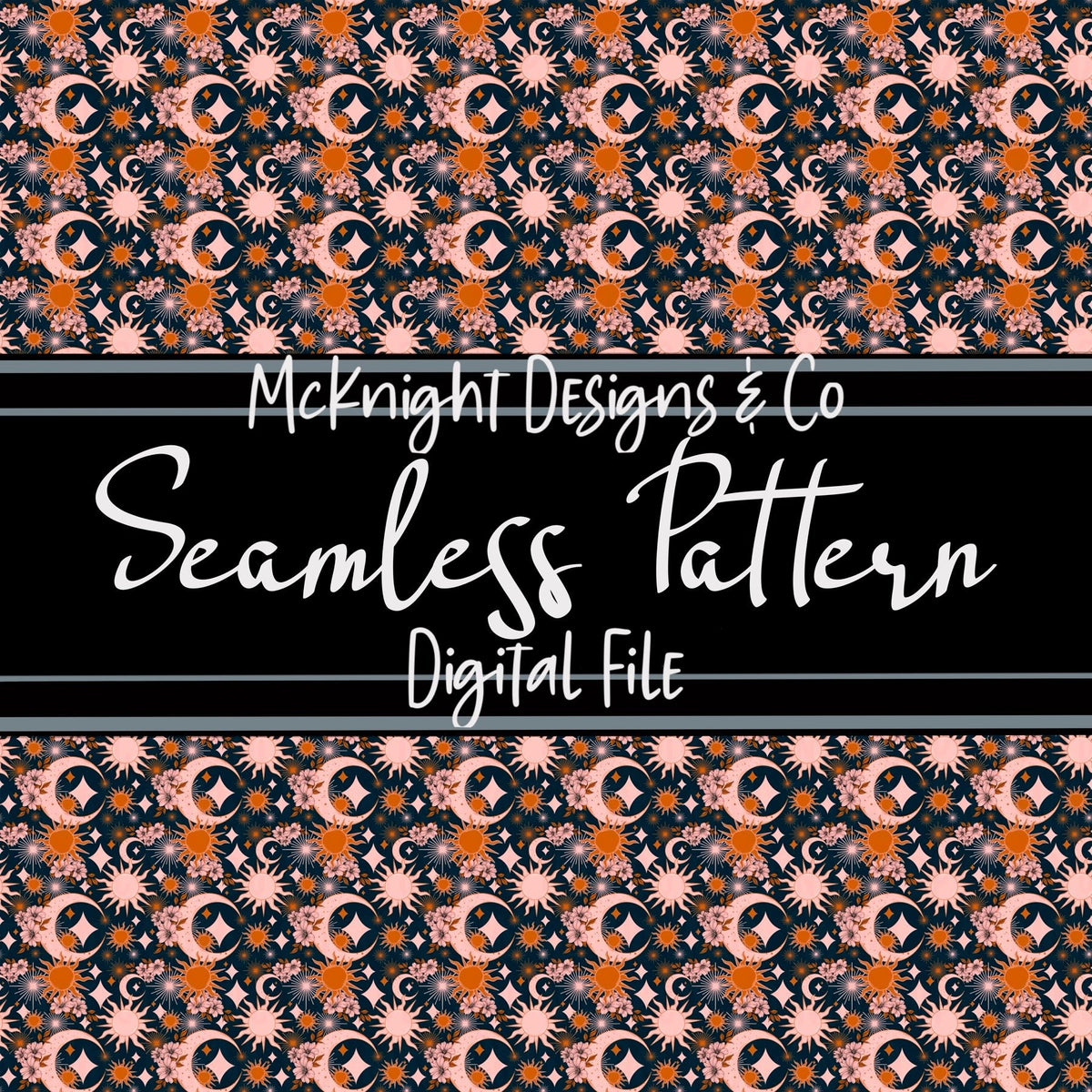 Seamless Pattern Digital Design - Sun Moon & Stars - McKnight Designs & Co