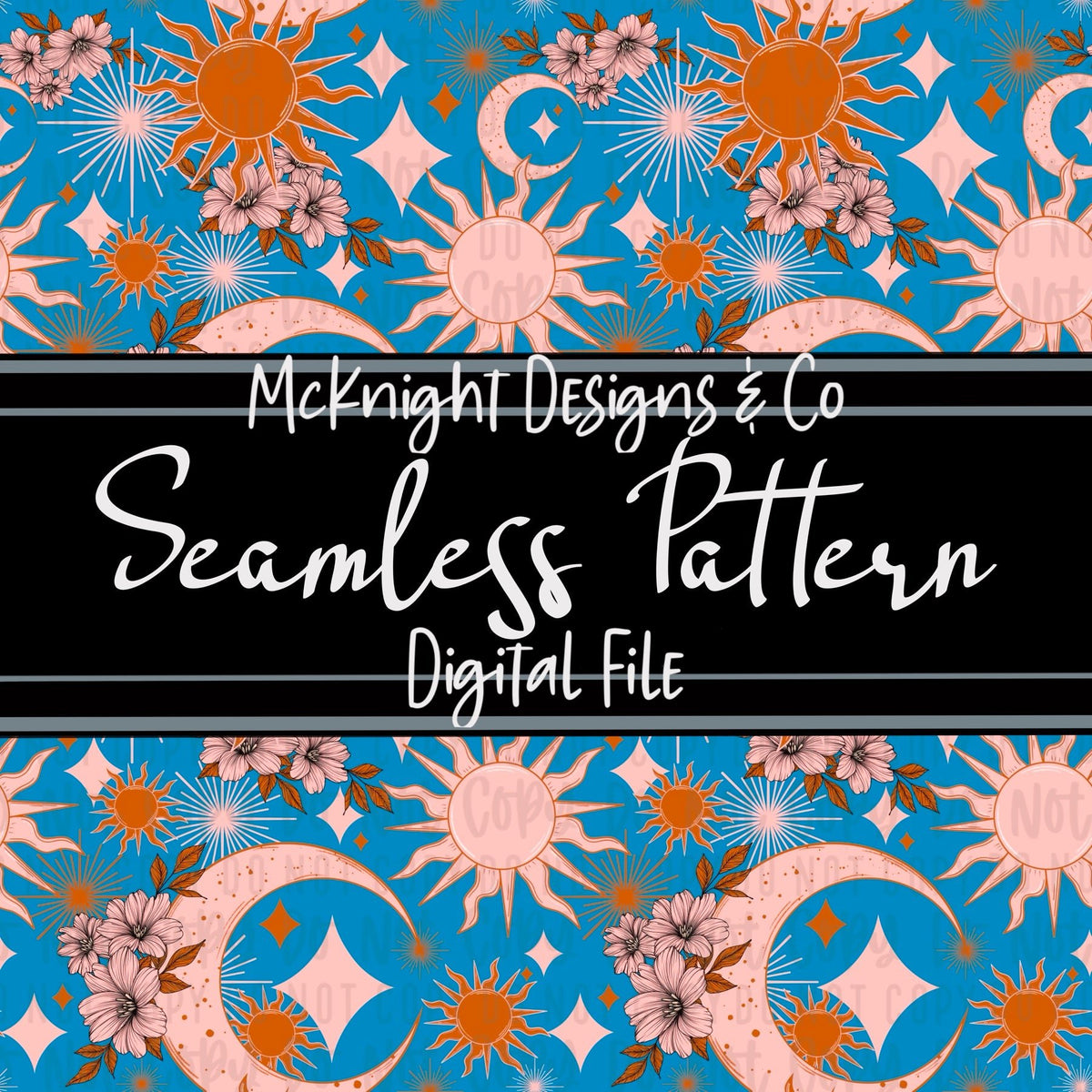 Seamless Pattern Digital Design - Sun Moon & Stars - McKnight Designs & Co