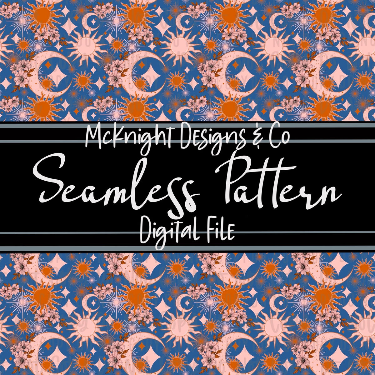 Seamless Pattern Digital Design - Sun Moon & Stars - McKnight Designs & Co