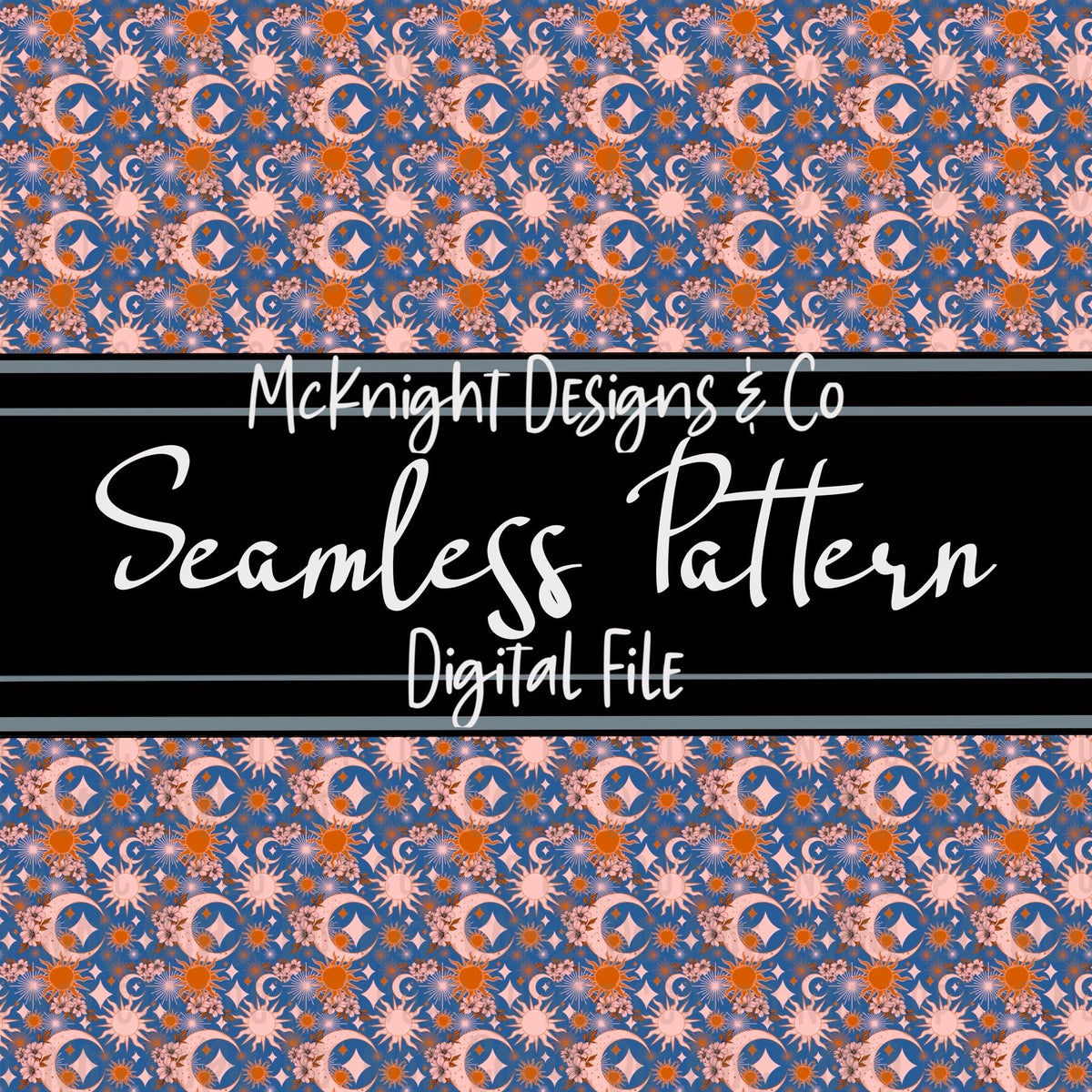 Seamless Pattern Digital Design - Sun Moon & Stars - McKnight Designs & Co