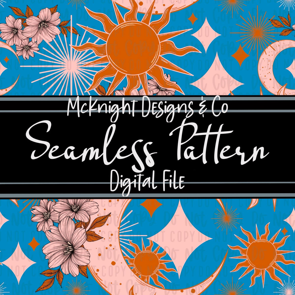 Seamless Pattern Digital Design - Sun Moon & Stars - McKnight Designs & Co