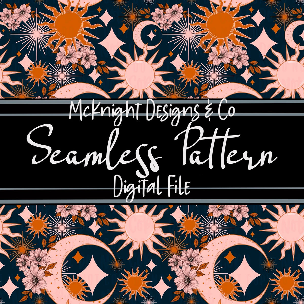 Seamless Pattern Digital Design - Sun Moon & Stars - McKnight Designs & Co