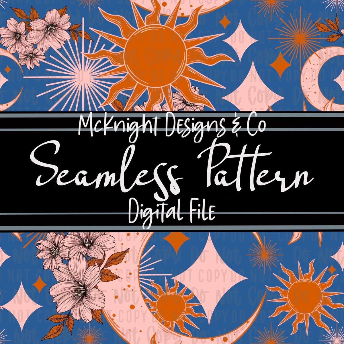 Seamless Pattern Digital Design - Sun Moon & Stars - McKnight Designs & Co