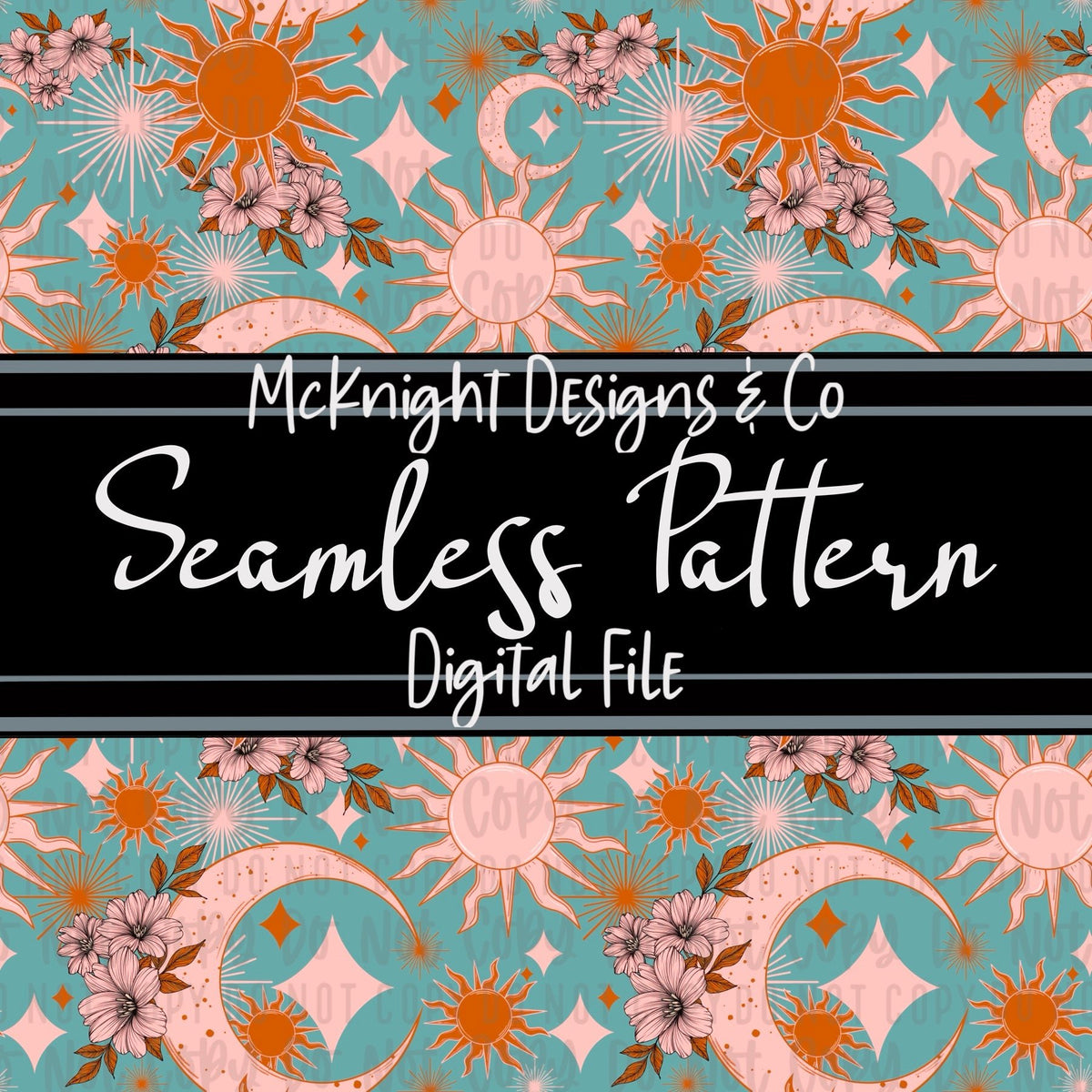 Seamless Pattern Digital Design - Sun Moon & Stars - McKnight Designs & Co