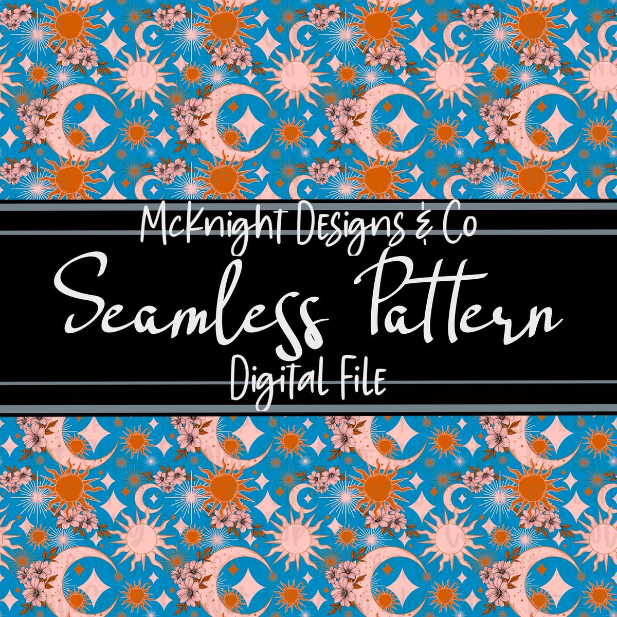 Seamless Pattern Digital Design - Sun Moon & Stars - McKnight Designs & Co