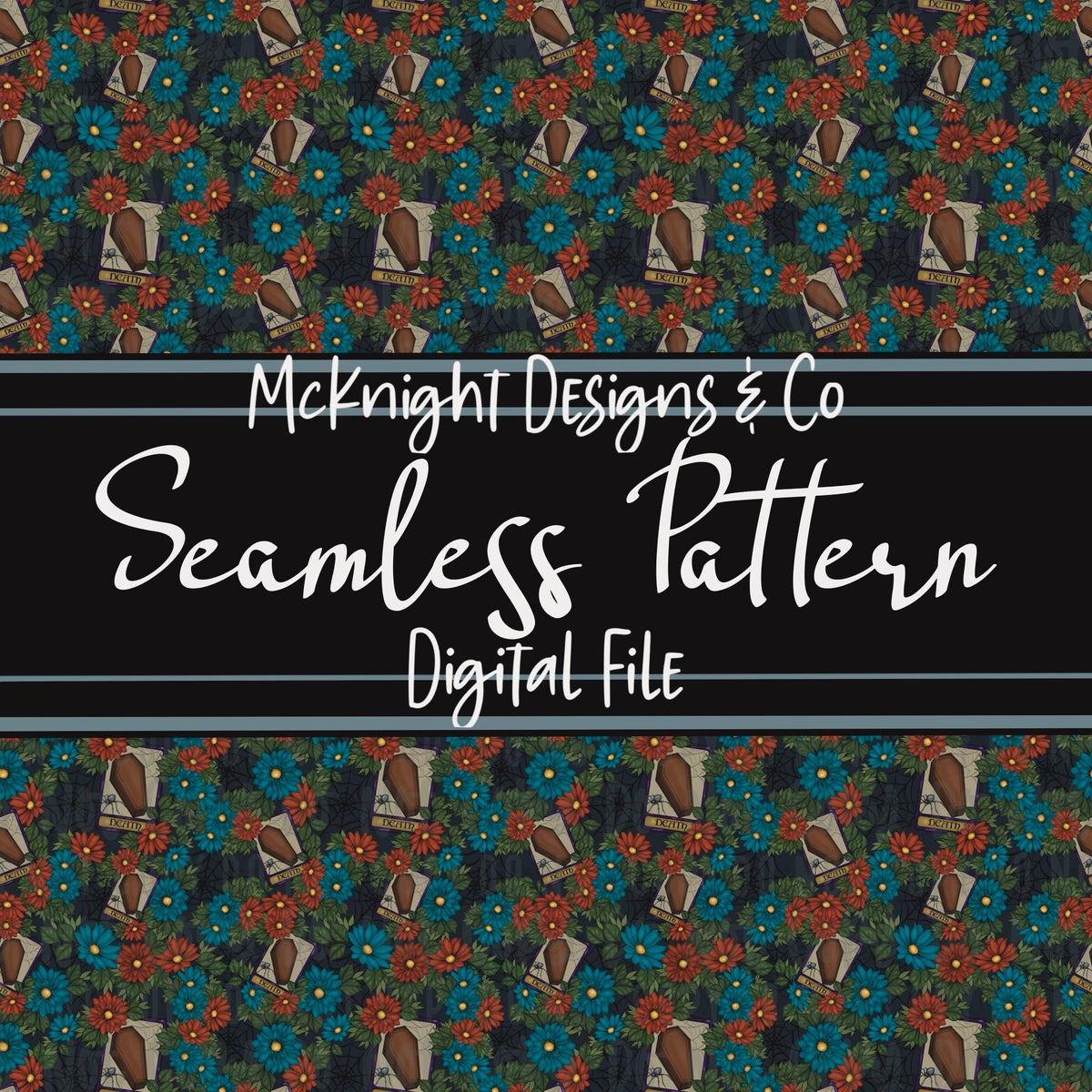 Seamless Pattern Digital Design - Tarot - Floral Death - McKnight Designs & Co