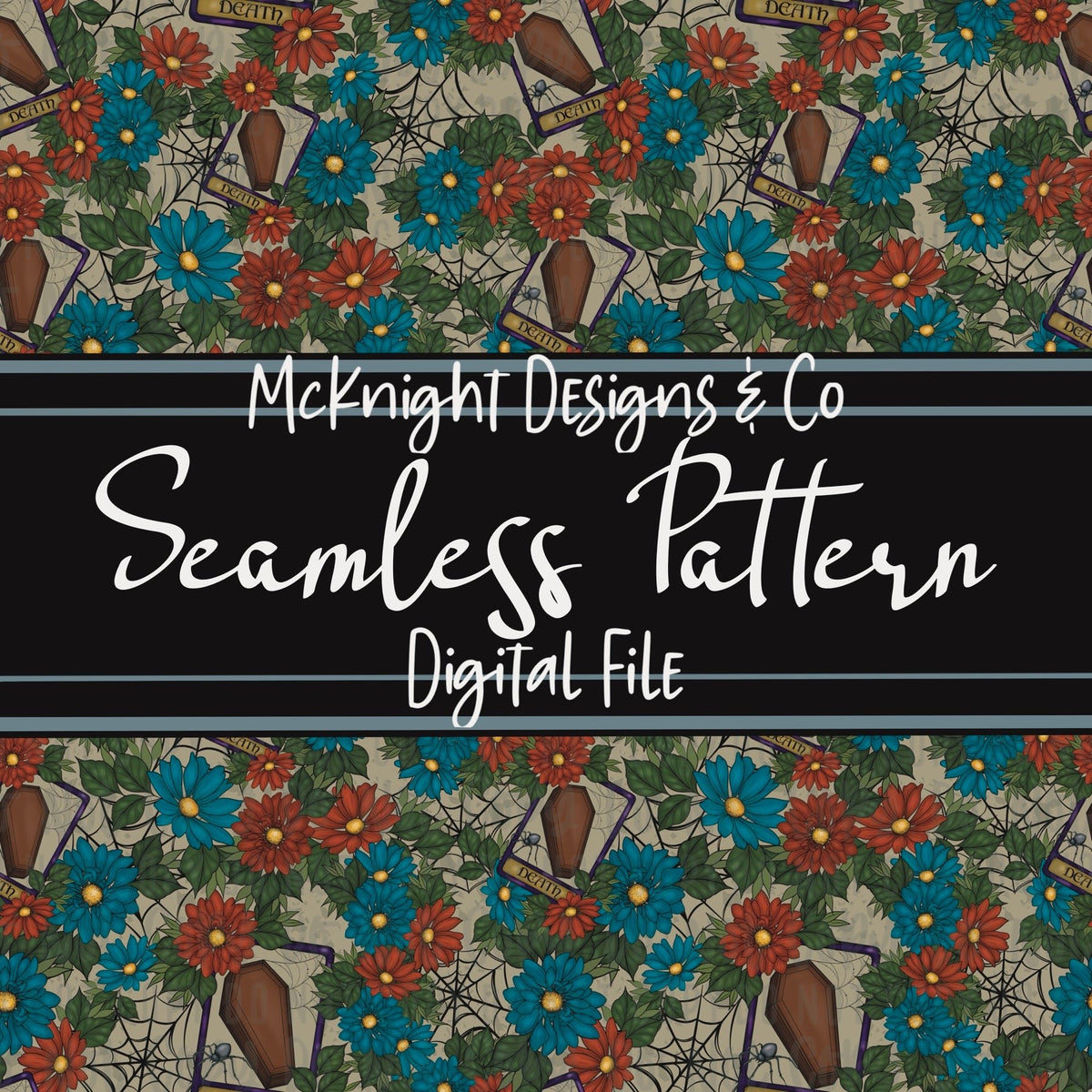 Seamless Pattern Digital Design - Tarot - Floral Death - McKnight Designs & Co