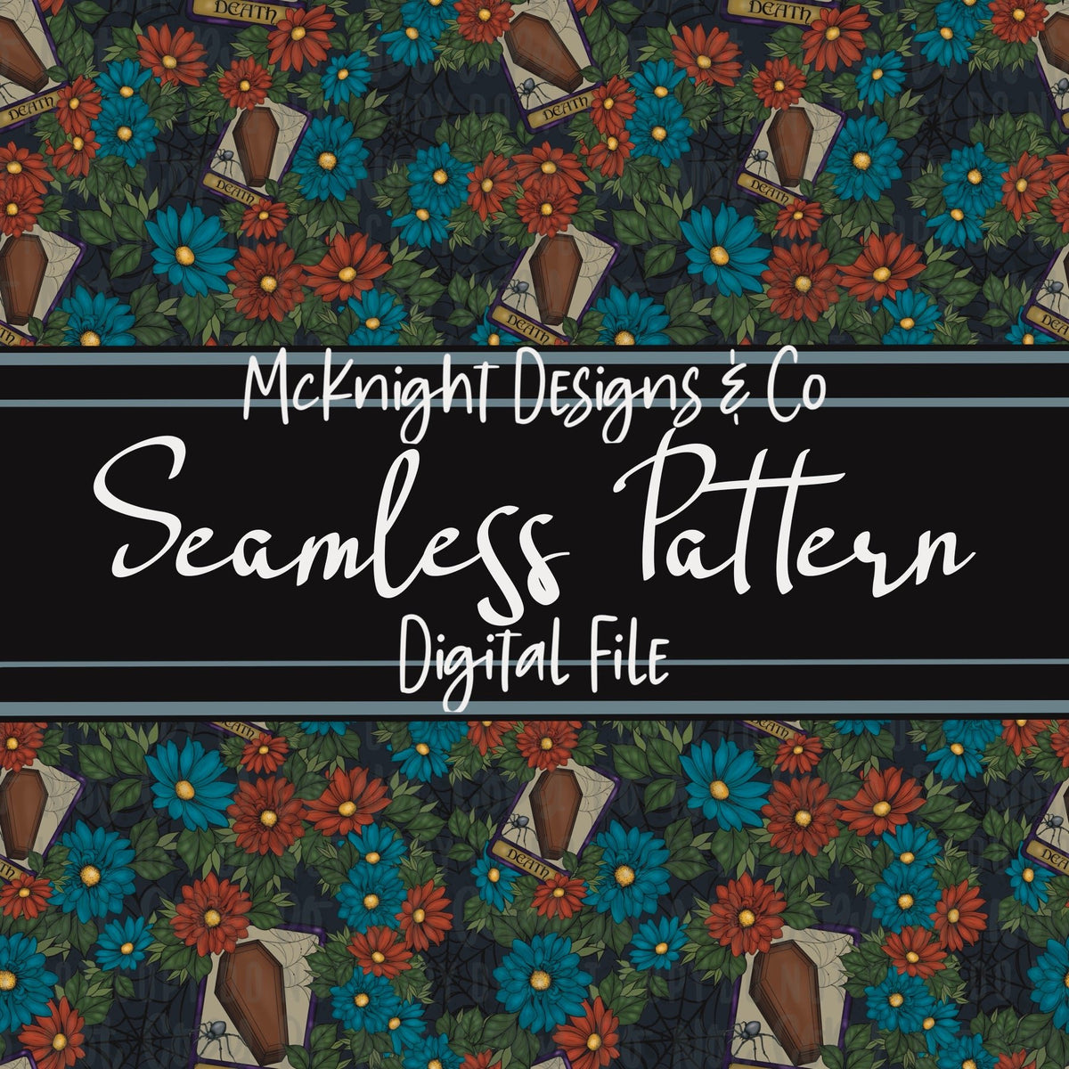 Seamless Pattern Digital Design - Tarot - Floral Death - McKnight Designs & Co