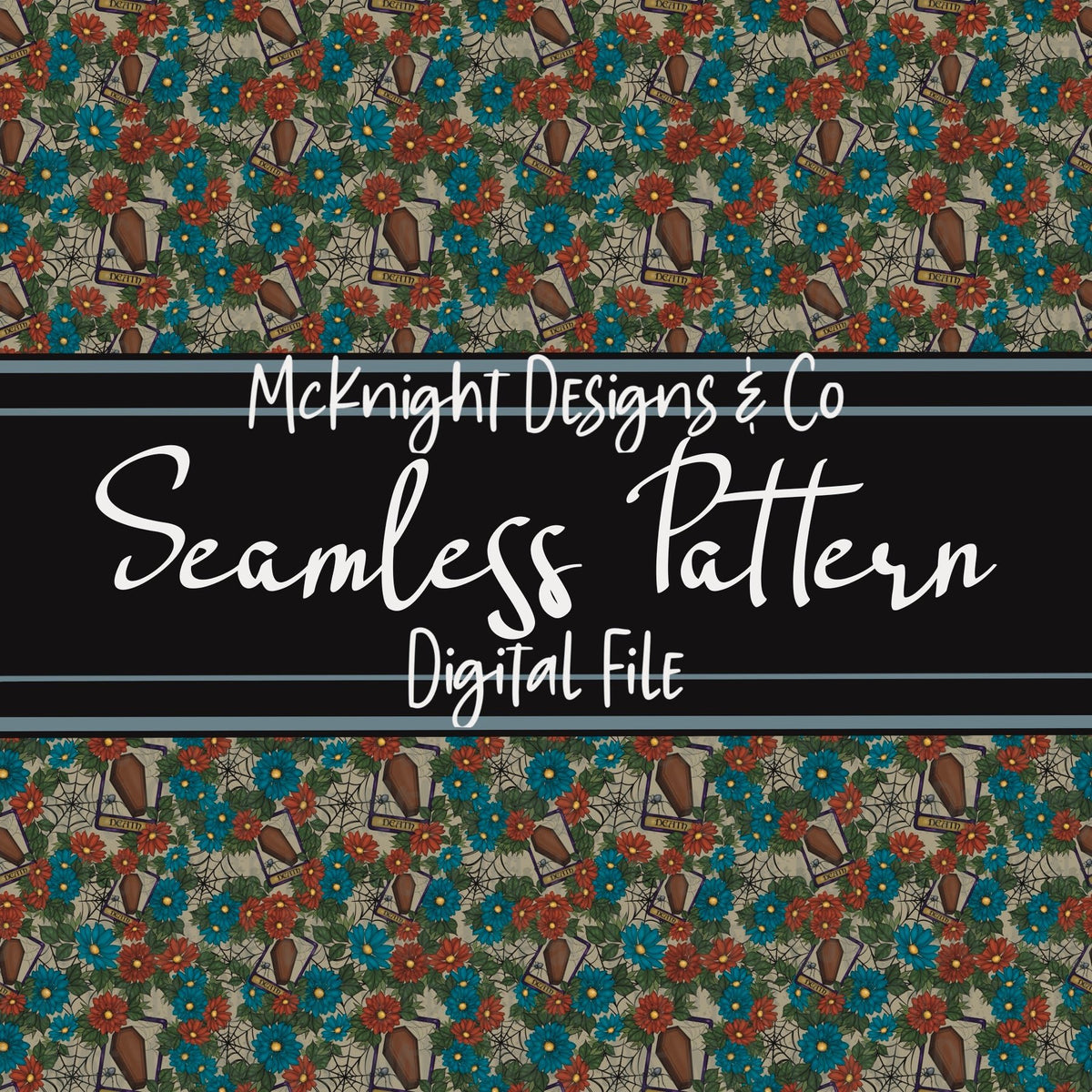 Seamless Pattern Digital Design - Tarot - Floral Death - McKnight Designs & Co