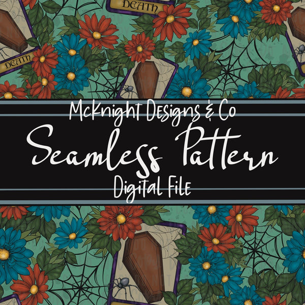 Seamless Pattern Digital Design - Tarot - Floral Death - McKnight Designs & Co