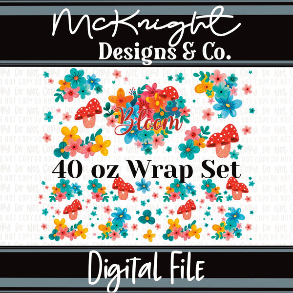 Tumbler Wrap Digital Design - 40 oz - Bloom Florals - McKnight Designs & Co